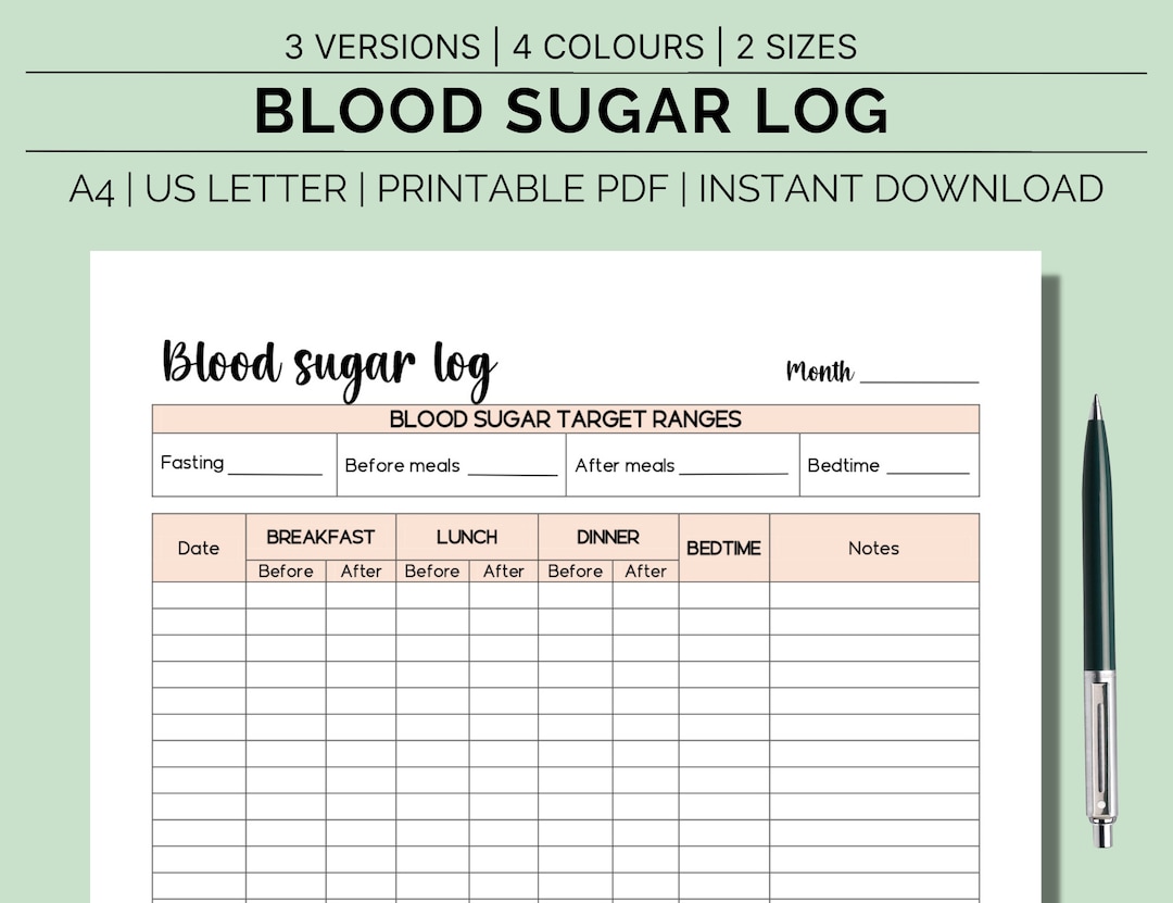 Monthly Blood Sugar Log Printable Blood Glucose Tracker - Etsy