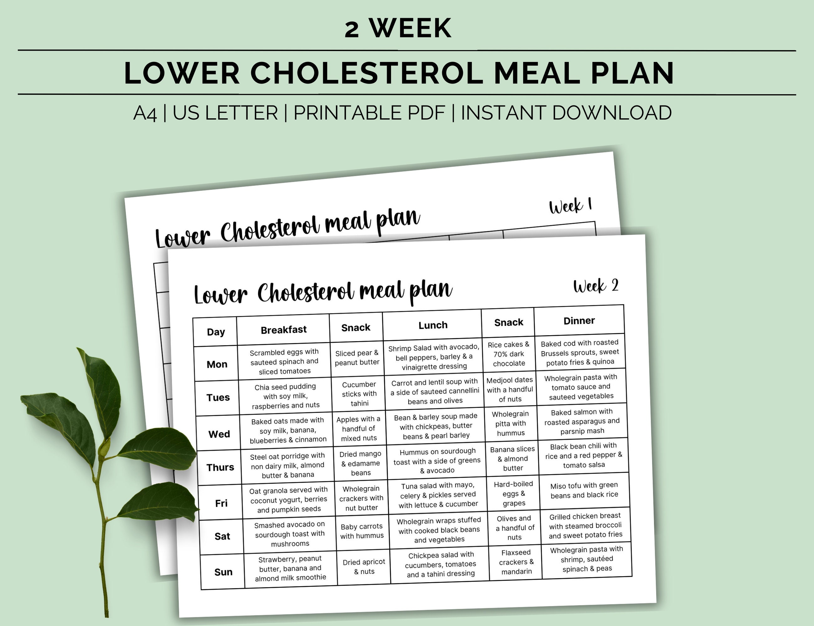 Cholesterol Lowering Printable Meal Plan, Low Cholesterol Food List