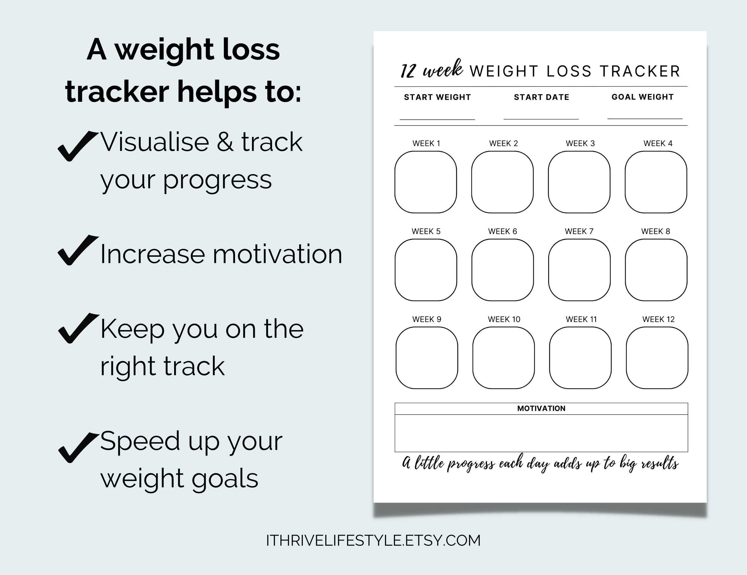 12 Week Printable Weight Loss Tracker Weight Loss Chart A4 Letter Size