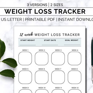 12 week printable weight loss tracker | weight loss chart | A4 Letter size | Diet journey | Weekly weigh in | Losing weight goal | Download
