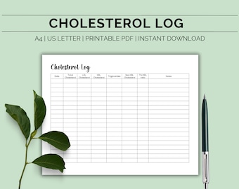 Registro de colesterol imprimible, Rastreador de lípidos, Rastreador de salud, Gráfico de colesterol, Notas de plantilla de triglicéridos LDL HDL, Descarga digital PDF