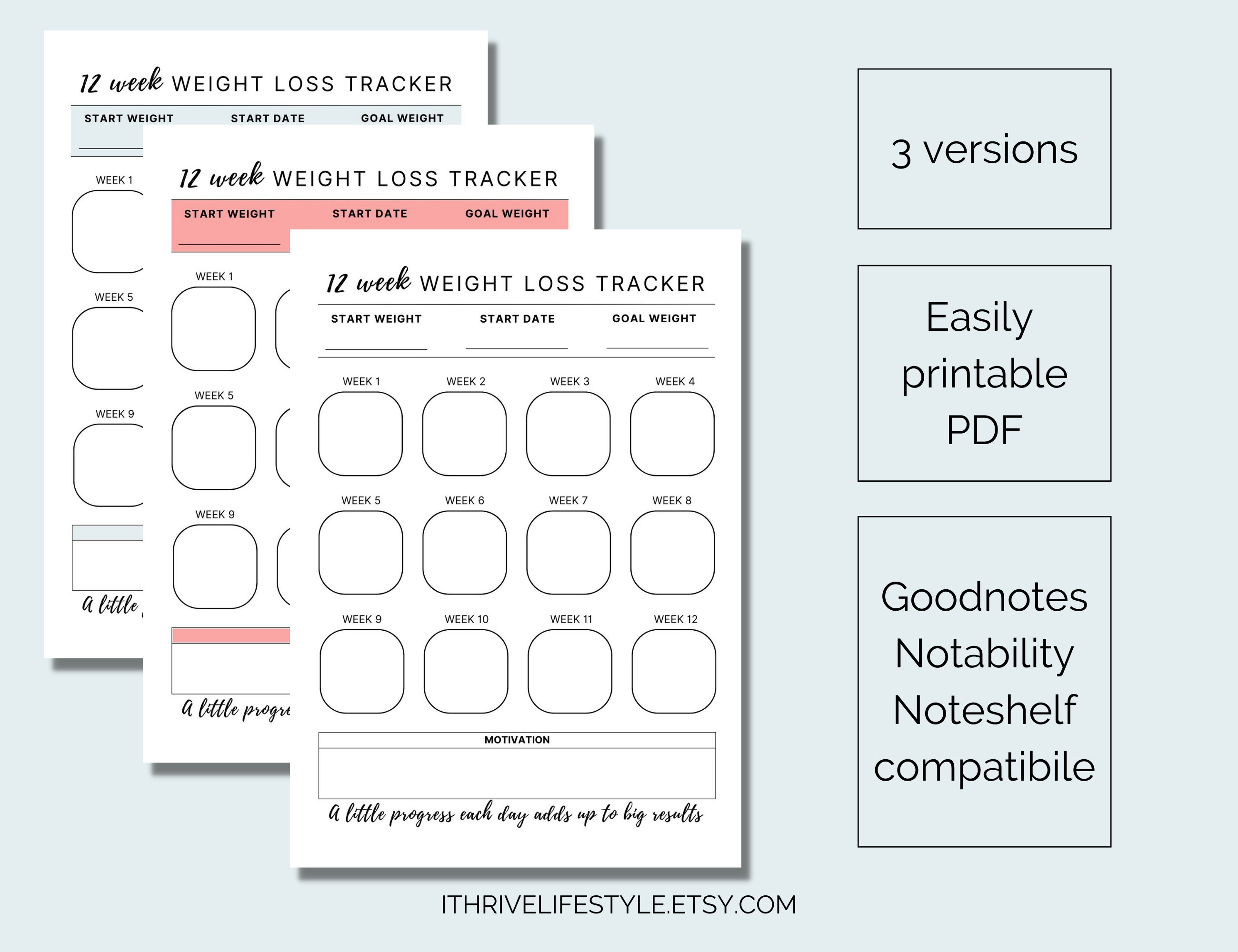 12 Week Printable Weight Loss Tracker | Weight Loss Chart | A4 Letter ...