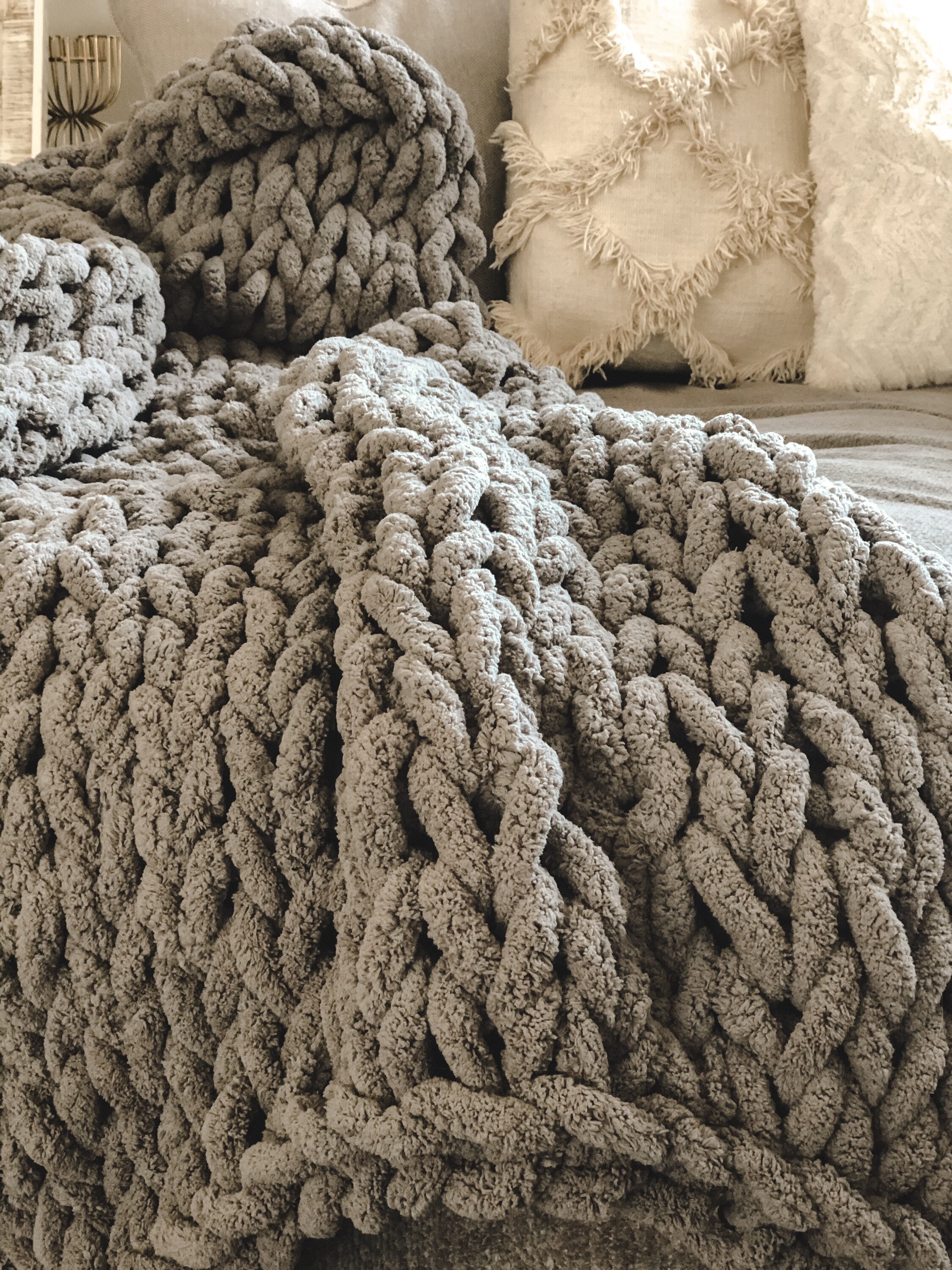 Handmade Chunky Knit Blanket Soft Chenille Throw Dark Grey Etsy