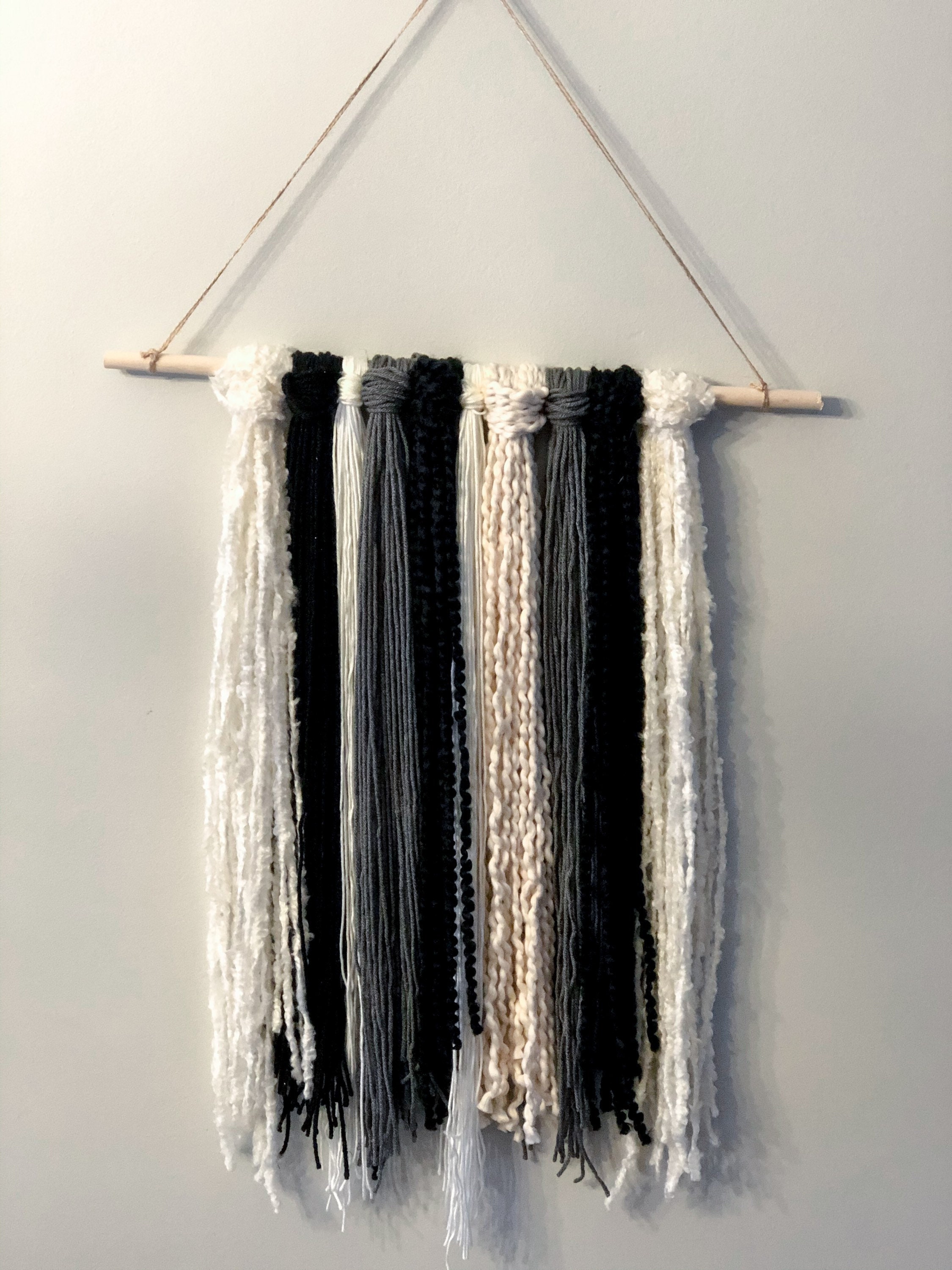 Yarn Wall Hanging Yarn Tapestry Neutral Pink Grey/Black Etsy