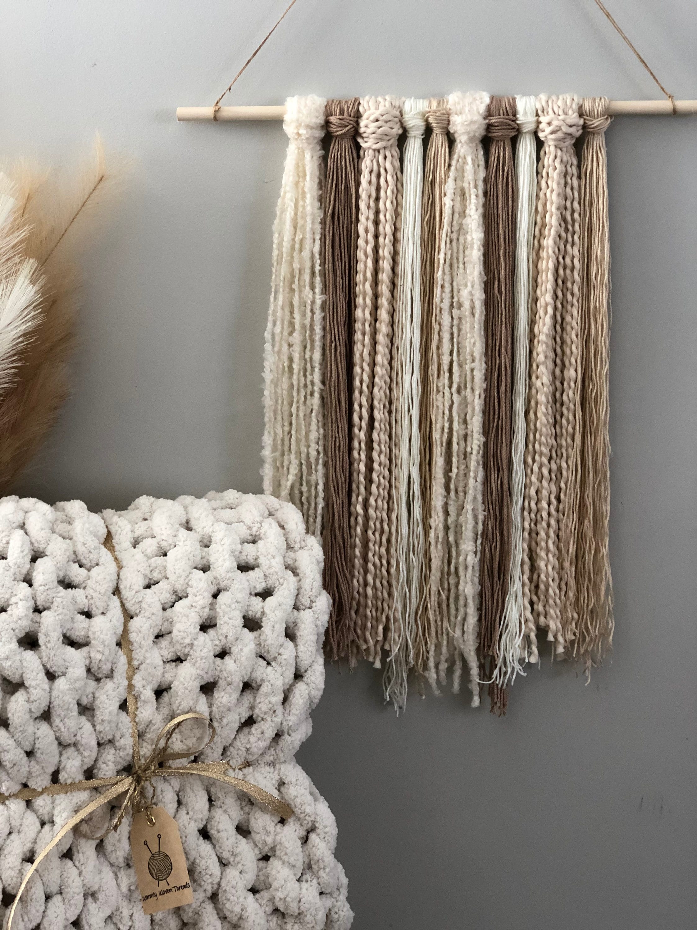 Yarn Wall Hanging Yarn Tapestry Neutral Pink Grey/Black Etsy
