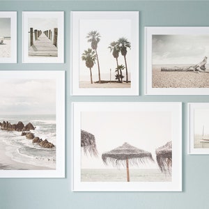 Set of 7 Pastel Beach Prints, Printable Boho Gallery wall, neutral coastal print set, beige wall art, sage green prints, Instant Download