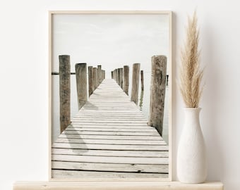 Printable Jetty photo, Neutral Beach print, Printable Boho wall art, Coastal pier art, soft beige wall decor, Instant Download