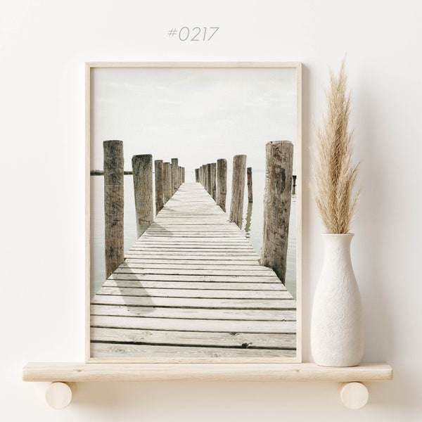 Printable Jetty photo, Neutral Beach print, Printable Boho wall art, Coastal pier art, soft beige wall decor, Instant Download