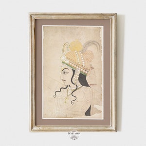 Printable Vintage Krishna painting, antique Hindu art, spiritual wall art, pastel Indian boho decor, Instant Download #VT011