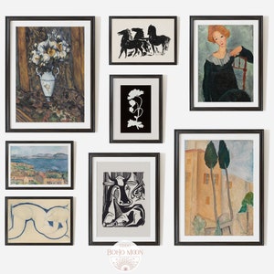 Vintage eclectic gallery wall set, Printable Modigliani paintings, Neutral art print set , 8 piece Mediterranean print set, Instant Download
