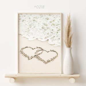 Hearts in the sand print, romantic Beach Photo, Printable Boho wall art, Coastal print, soft beige wall art, Instant Download
