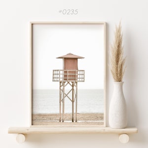 Vintage Wooden Life guard tower print, Neutral Beach Print, Printable Boho wall art, Coastal print, soft beige wall art, Instant Download