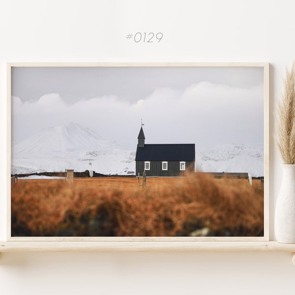 Iceland black church photo print, modern farmhouse decor, Scandinavian wall art, Instant Download