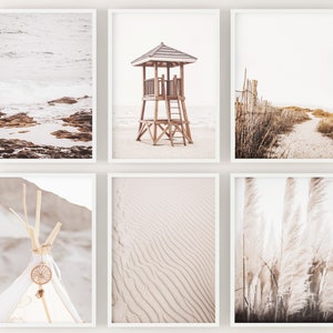 Set of 6 Neutral Beach Prints, Printable Boho Gallery wall, Coastal print set, soft beige wall art, Instant Download