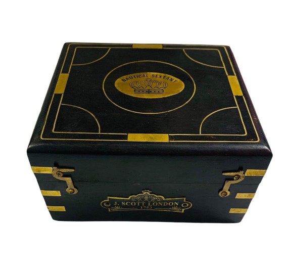 Scott London Antique 5” Sextant with Glass Top Wooden Box by Sailor’s Art Nautical Maritime J Scott London Antique 5” Sextant with Glass Top Wooden Box by Sailor’s Art Nautical Maritime J