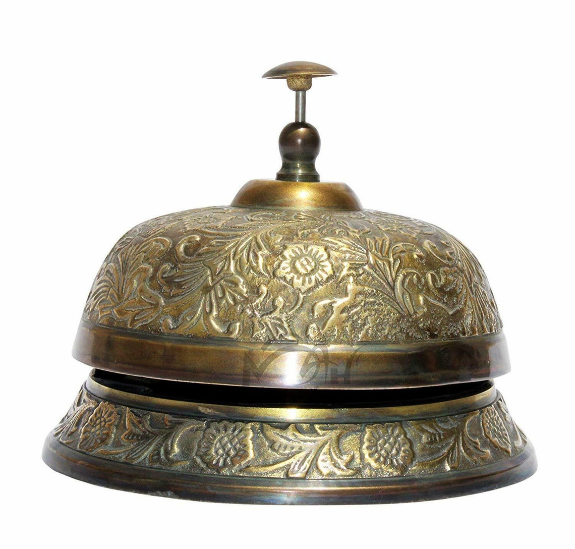 Antique Brass Floral Counter Bell Ornate Desk Bell Table Bells Etsy