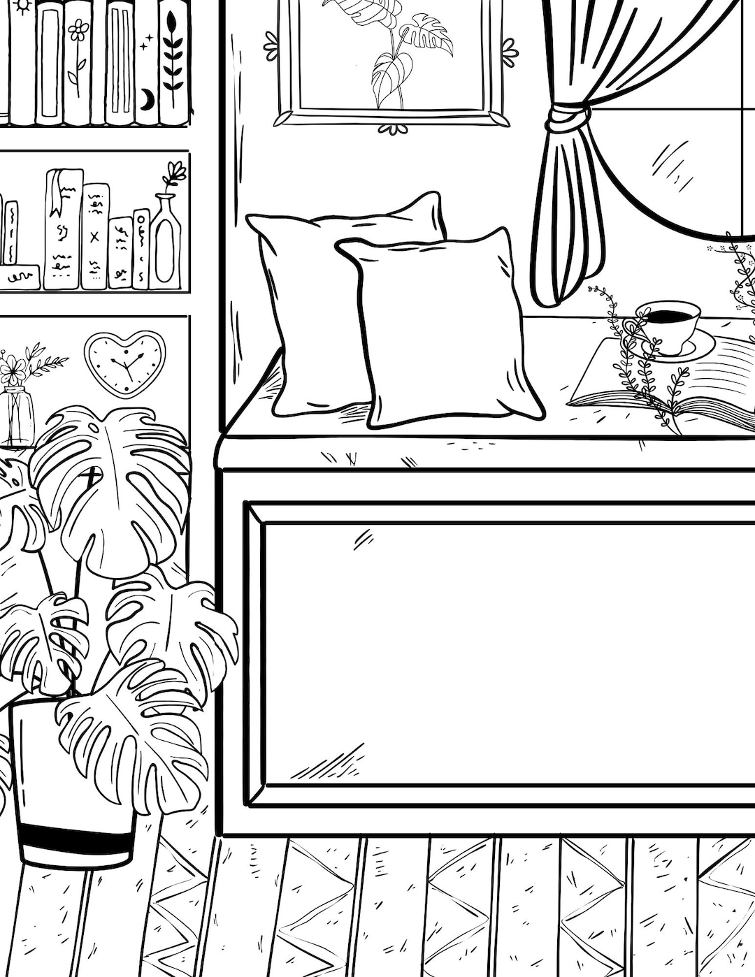 Book Lover Coloring Page Cozy Reading Nook Printable PDF Adult