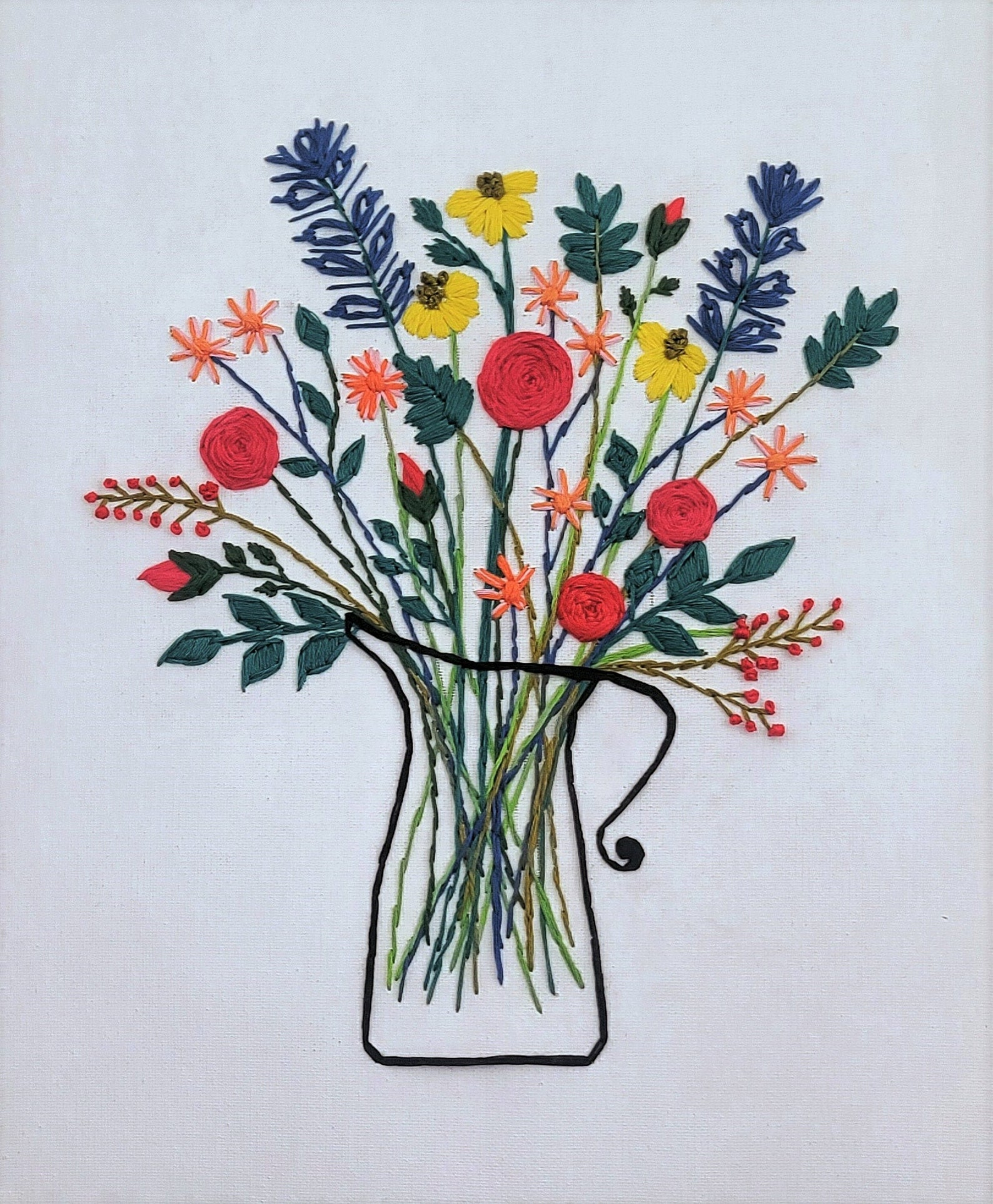 Colorful flowers in vase embroidery  etsy uk Colorful flowers in vase embroidery  etsy uk