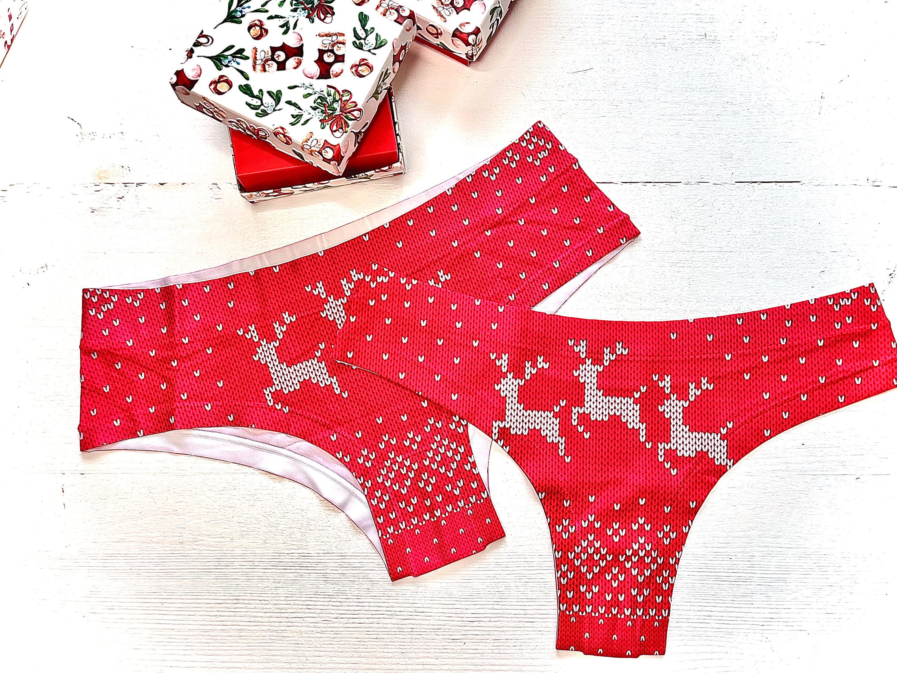 Red Panties Christmas Knickers Snowflake Lingerie Classic Winter