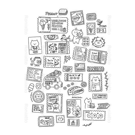 printable stamps coloring page color your own stickers diy etsy new zealand