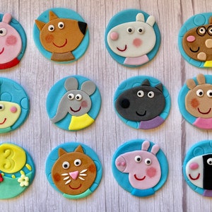 Handmade icing fondant Peppa pig theme cupcake toppers **upto 5 working days dispatch time**