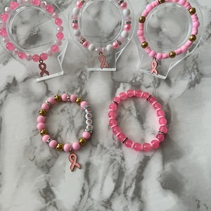 Breast Cancer Bracelets, Ribbon Pink, October, Jewelry, Handmade