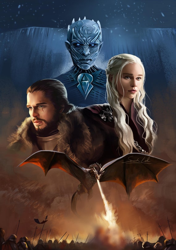 Game of Thrones Poster, Season 8, Jon Snow Daenerys Night King, NEW, USA