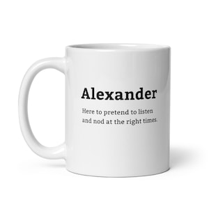 Alexander Lustige Kaffeetasse - Personalisiertes Namensgeschenk für Alexander, der auf Cue nickt, BüroHumor oder Geburtstagstasse-Idee
