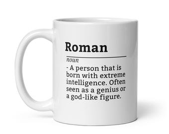 Caneca de café engraçada Roman - Caneca com nome personalizado para Roman, presente de aniversário personalizado para apreciadores de café ou amantes de cerveja artesanal