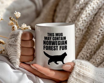 Funny Norwegian Forest Cat Mug, This Mug May Contain Norwegian Forest Cat Fur, Cat Lover Gift for Dad, Large Mug