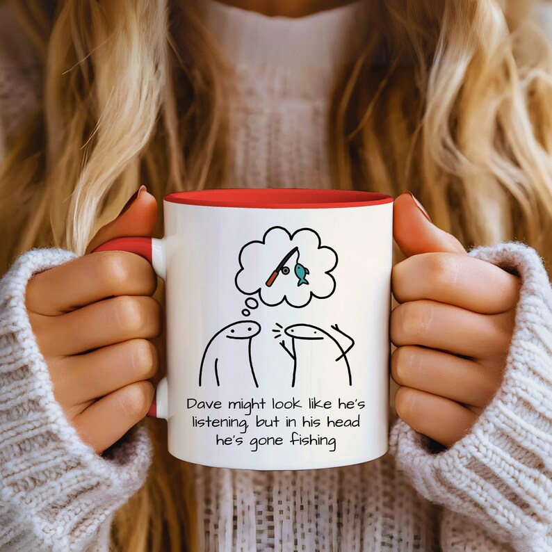 Rolig fiskemugg, fiskepresent till honom, kaffekopp till fiskare, fiskepresent till pappa, rolig fiskarmugg, present till fiskeälskare, unik present Ceramic Red