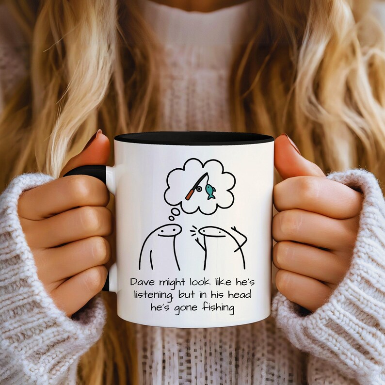 Rolig fiskemugg, fiskepresent till honom, kaffekopp till fiskare, fiskepresent till pappa, rolig fiskarmugg, present till fiskeälskare, unik present Ceramic Black