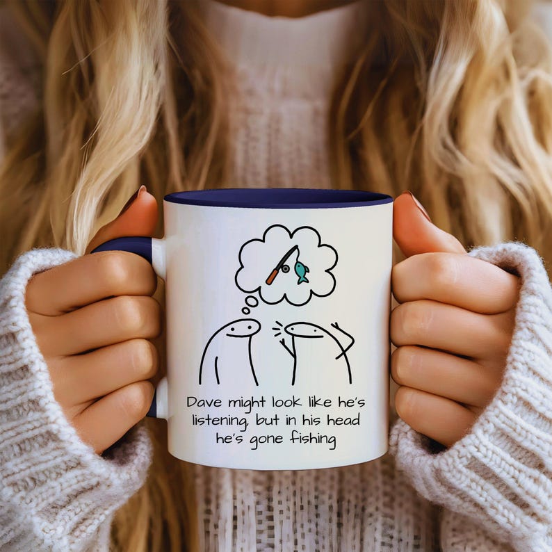 Rolig fiskemugg, fiskepresent till honom, kaffekopp till fiskare, fiskepresent till pappa, rolig fiskarmugg, present till fiskeälskare, unik present Ceramic Blue