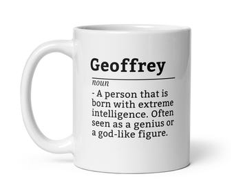Taza de café divertida de Geoffrey: taza personalizada con nombre para hombre, regalo de oficina personalizado para escritorio, hora del té o cumpleaños.