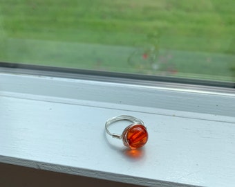 Red Bead Wire-wrapped Ring