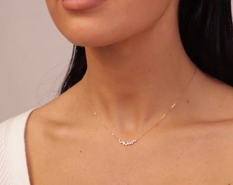 Cubic Zirconia Necklace / 18K Gold-Plated 10 Stone Diamond Cluster Necklace with Thin Gold Chain / Dainty 18K Gold Pendant / Gift