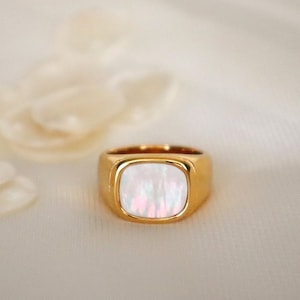 Chunky gold ring - Layered gold ring - Bold ring - Minimalistischer Ring - Luxus Goldring - Vergoldet - Perlmutt Ring