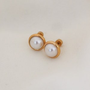 Gold Pearl Stud Earrings - Simple Earrings - Dainty Earrings - Gold Plated Earrings - Golden Studs - Waterproof Earrings - Everyday Earrings