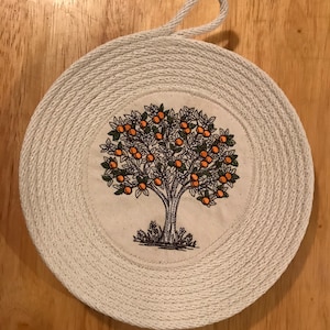 Rope Trivet with Autumn Tree Etching