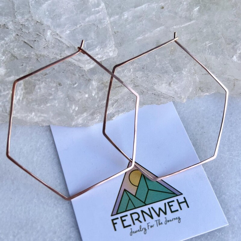 Minimal Hexagon Hoops in 14K Gold