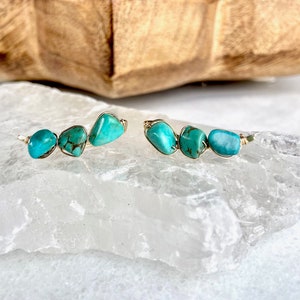 Natural Turquoise Ear Climbers | Sterling Silver | 14k Gold-Filled