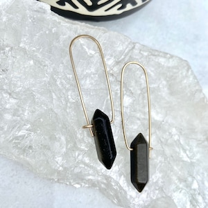 Gold Sheen Obsidian Point Earrings | Obsidian Earrings | Sterling Silver | 14k Gold Fill |14k Rose Gold Fill