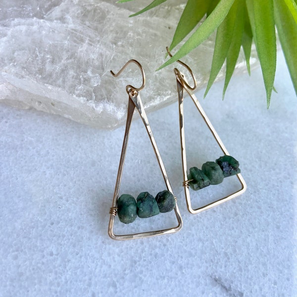 Emerald Triangle Dangles | 14k Gold Fill | Sterling silver | 14k Rose Gold Fill