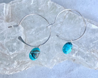 Kingman Turquoise Open Hoops, Turquoise Hoops, Turquoise Earrings, Hoops, Sterling Silver, 14k Gold Filled, 14k Rose Gold Filled