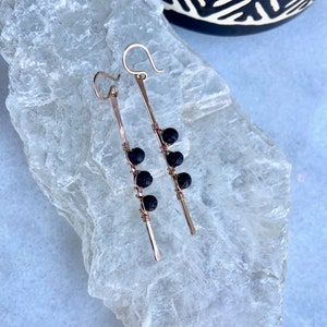 Lava Stone Stick Earrings, Black Stone Earrings, Stick Earrings, 14k Gold Filled, Sterling Silver, 14k Rose Gold Filled