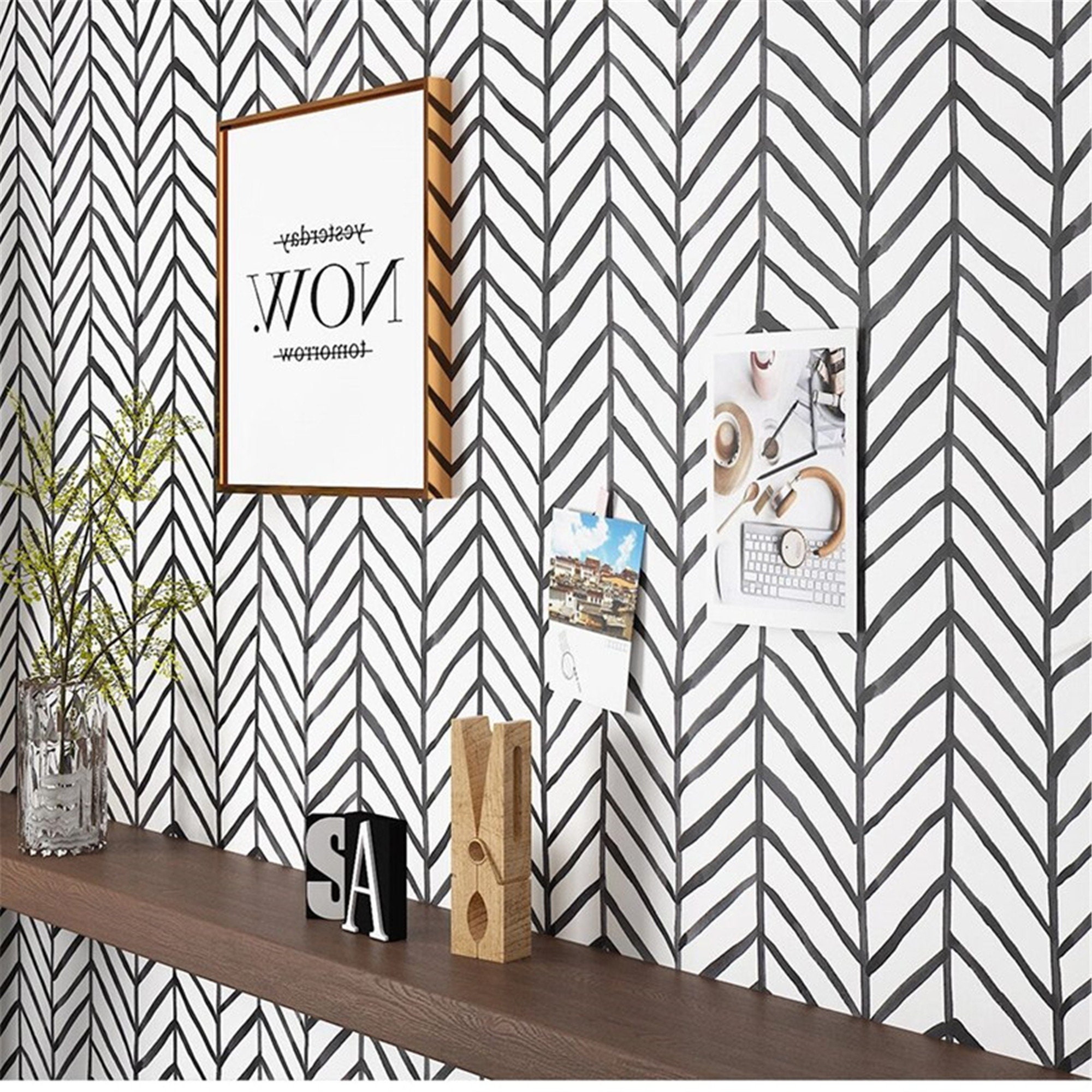 Self Adhesive Peel and Stick Stripes Herringbone Wallpaper | Etsy