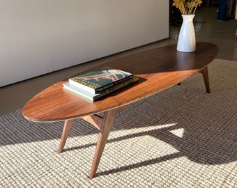 The Monica Coffee Table - Solid Wood, Mid-century Surfboard Style Design, Disassembleable