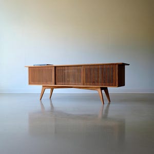 The Louvre | Mid-Century Modern Media Console | Solid Wood Record Storage Cabinet