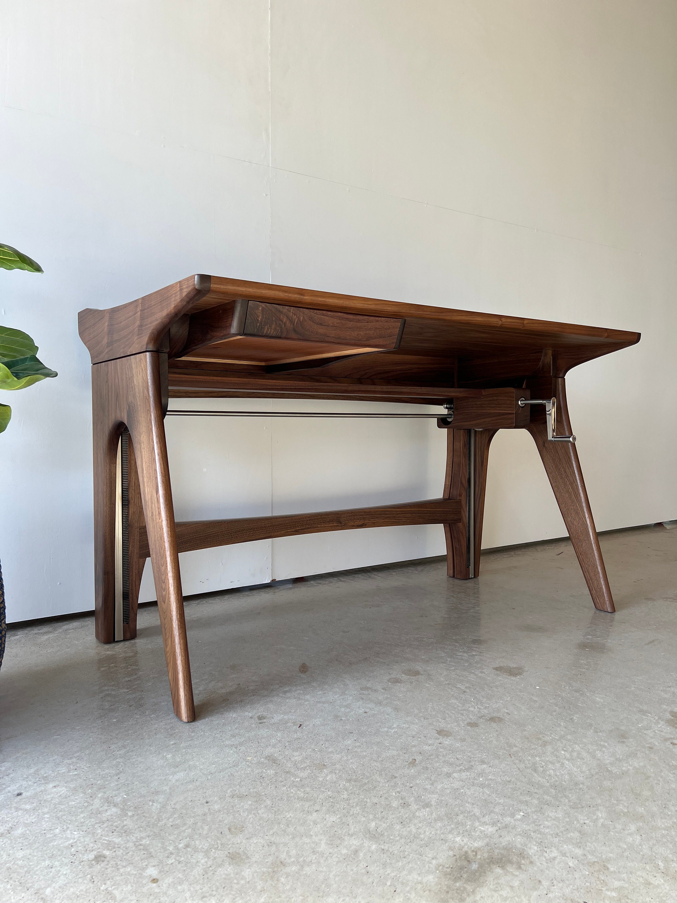 The Everyday Desk Solid Walnut Hand powered Mid Century Modern Sit Stand Desk Etsy