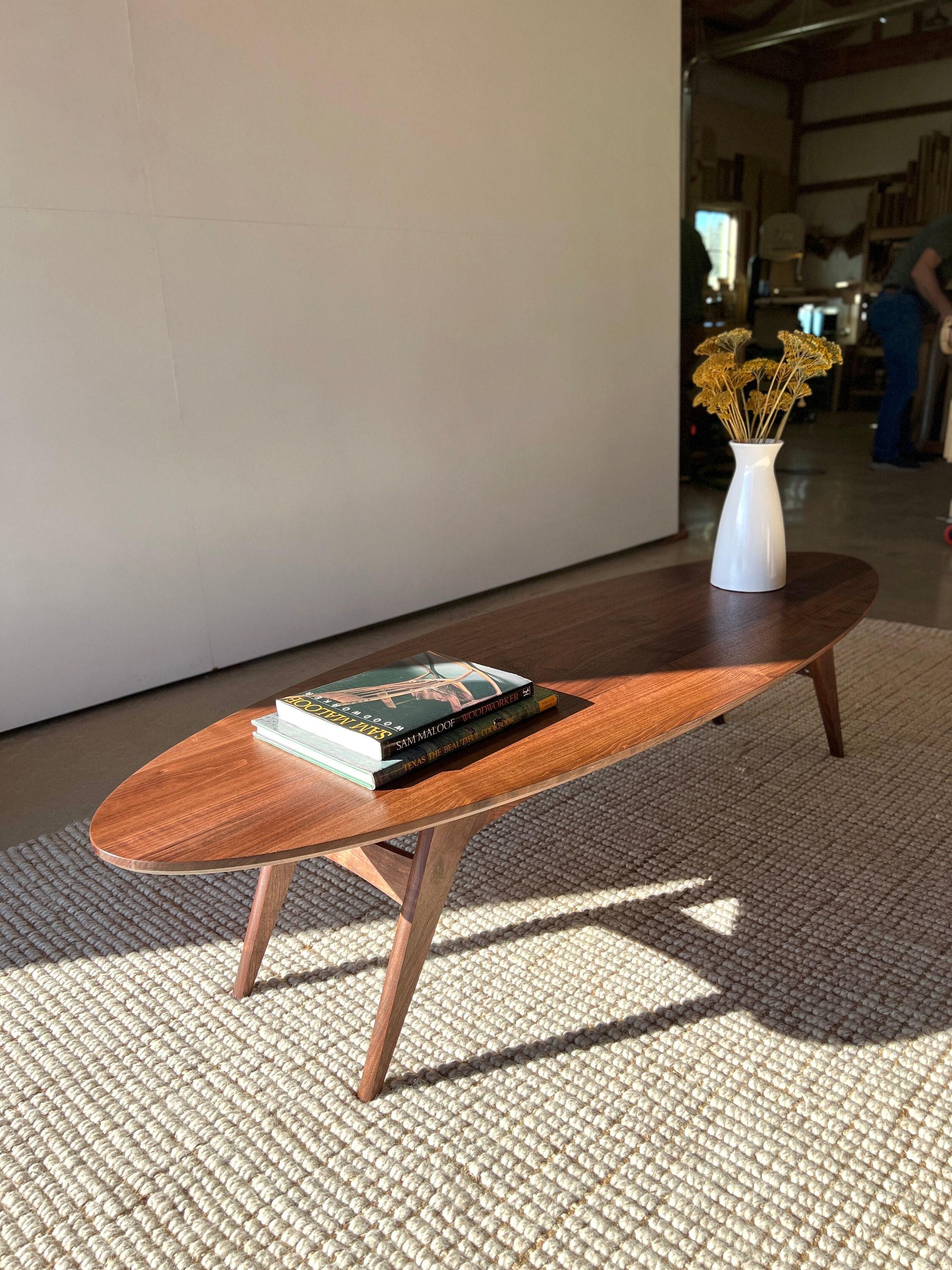 Handmade Solid Wood Surfboard Coffee Table, Mid Century Modern